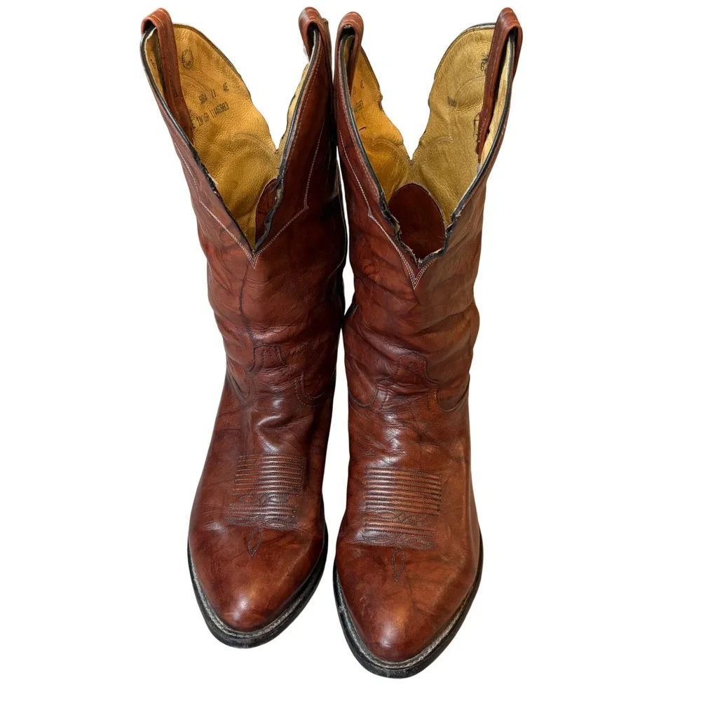 Vintage Tony Lama Cowboy Boots Mens 11 4E Brown Leather Western Made USA